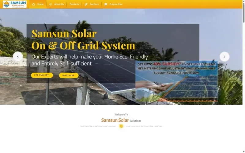 Homepage of the Samsun Solar website
