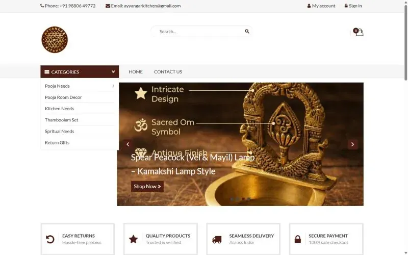 Homepage of the Ayyangar Kitchen website