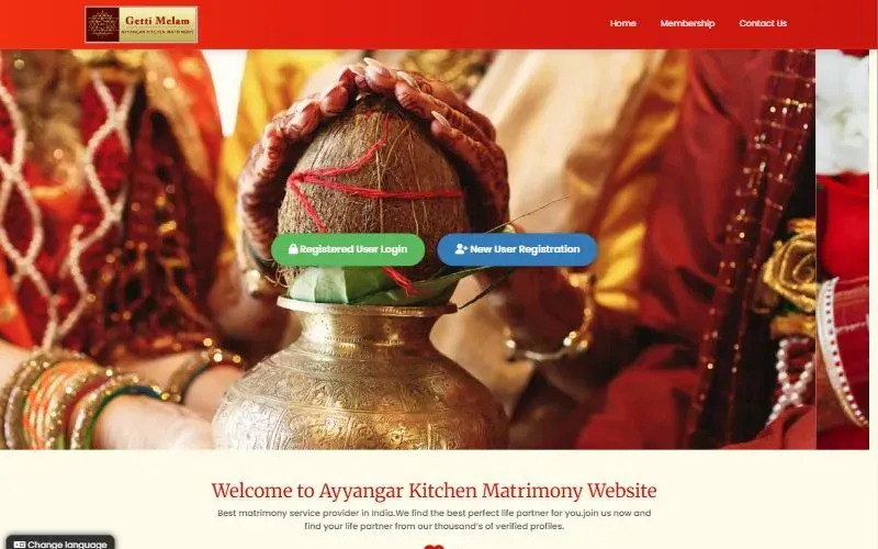 Homepage of the Ayyangar Kitchen Matrimony website