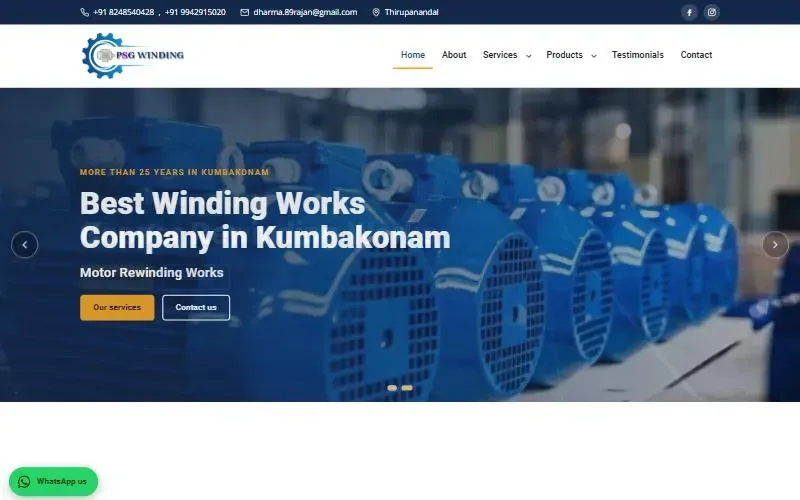 Homepage of the PSG Winding Works website
