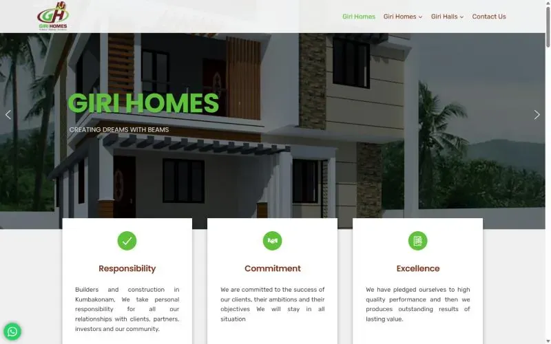 Homepage of the Giri Homes website