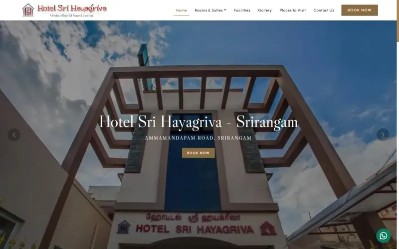 Homepage of the Hotel Sri Hayagriva website