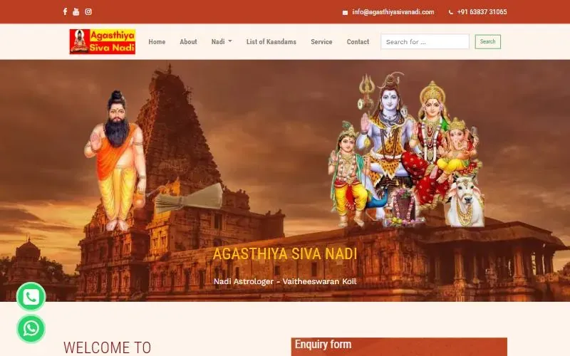 Homepage of the Agasthiya Siva Nadi website