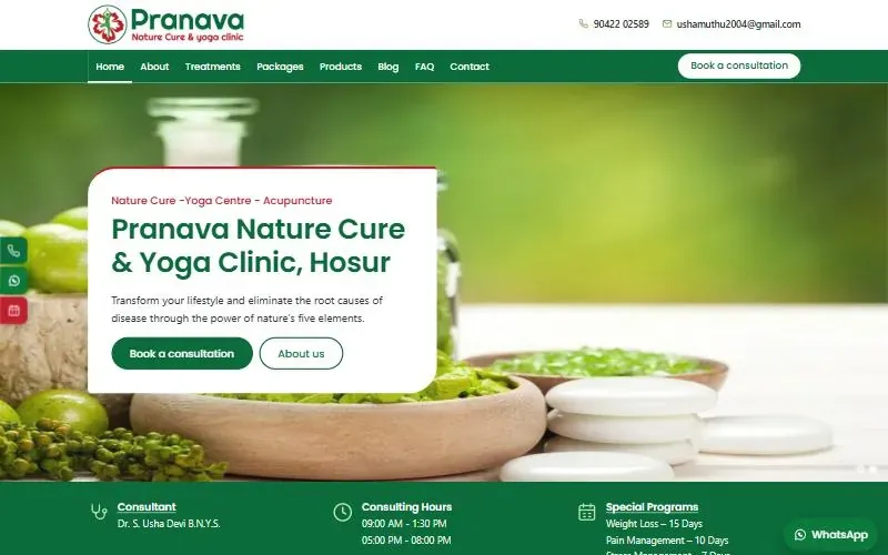 Homepage of the Pranava Nature Cure website